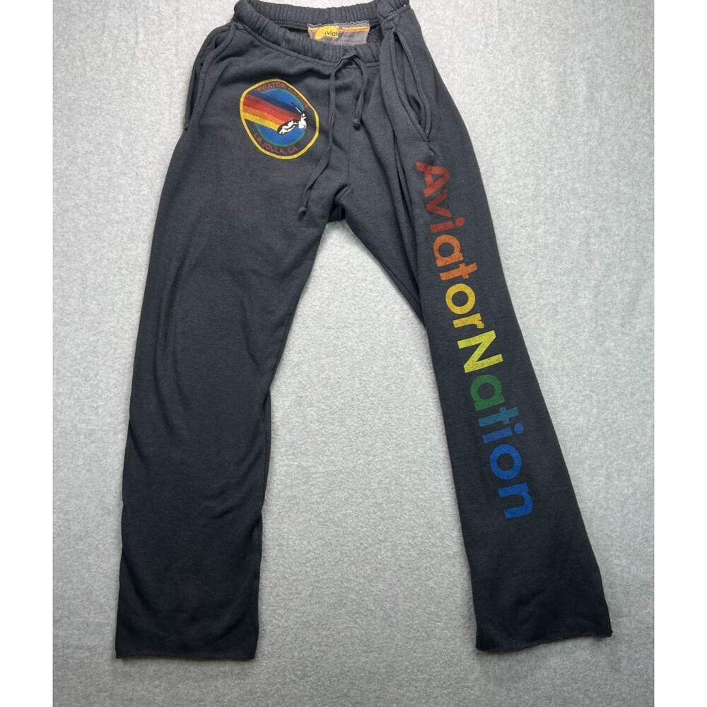 Aviator Nation Rainbow Spell Out Jogger SweatPants Medium Gray La Jolla Sweats
